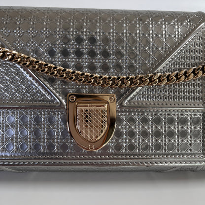 Christian Dior Diorama Metallic Silver Patent Wallet On Chain