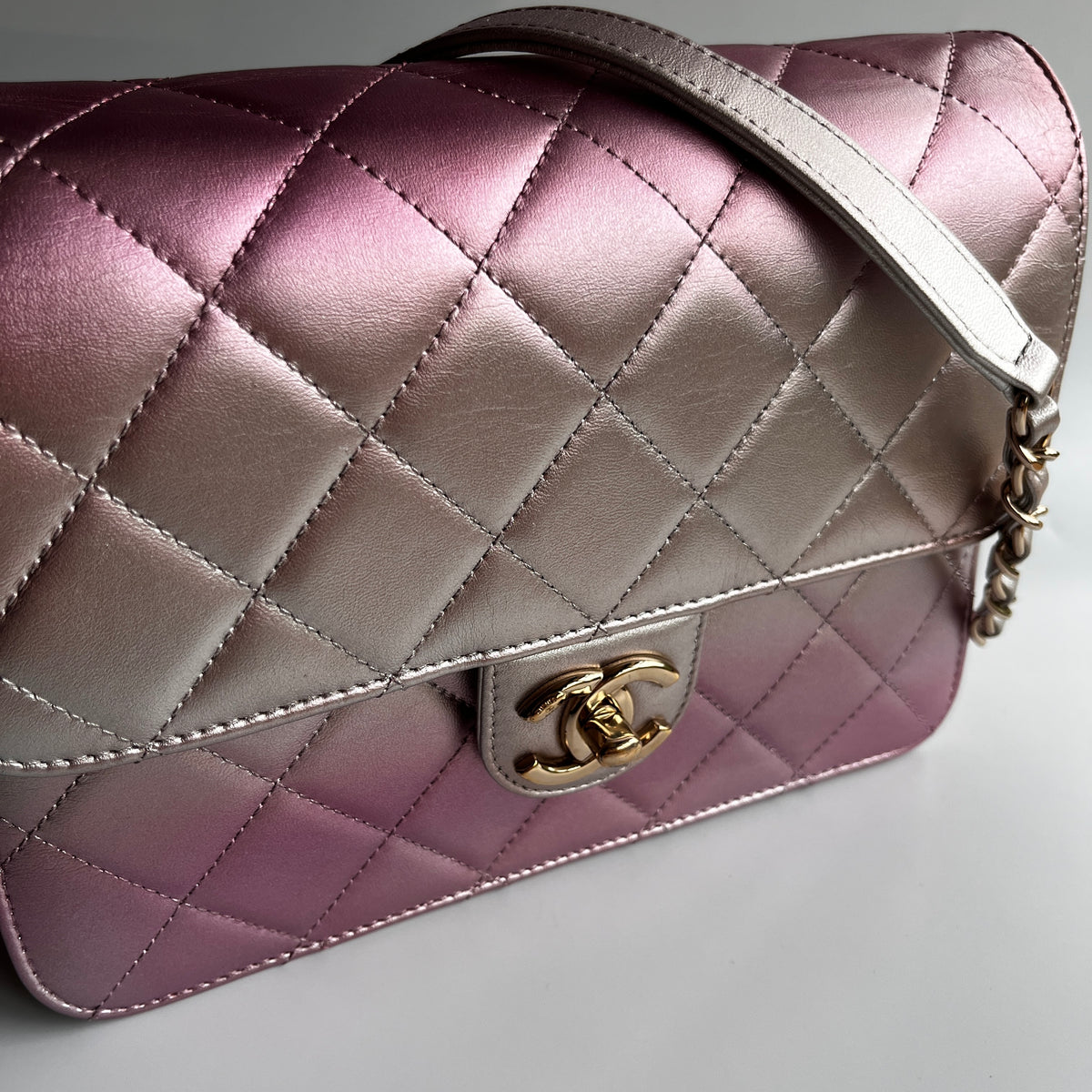 Chanel Quilted Gradient Metallic Lambskin Like A Wallet Flap Crossbody Bag