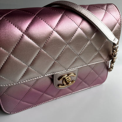 Chanel Quilted Gradient Metallic Lambskin Like A Wallet Flap Crossbody Bag