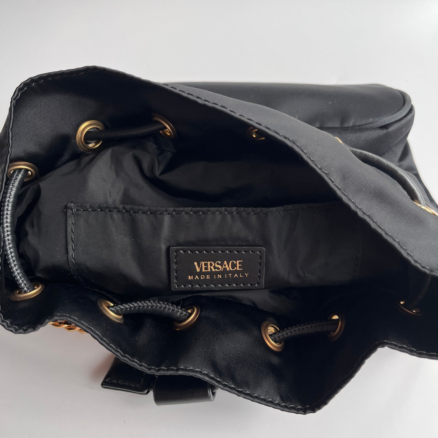 Versace Black Nylon Bucket La Medusa Crossbody Bag