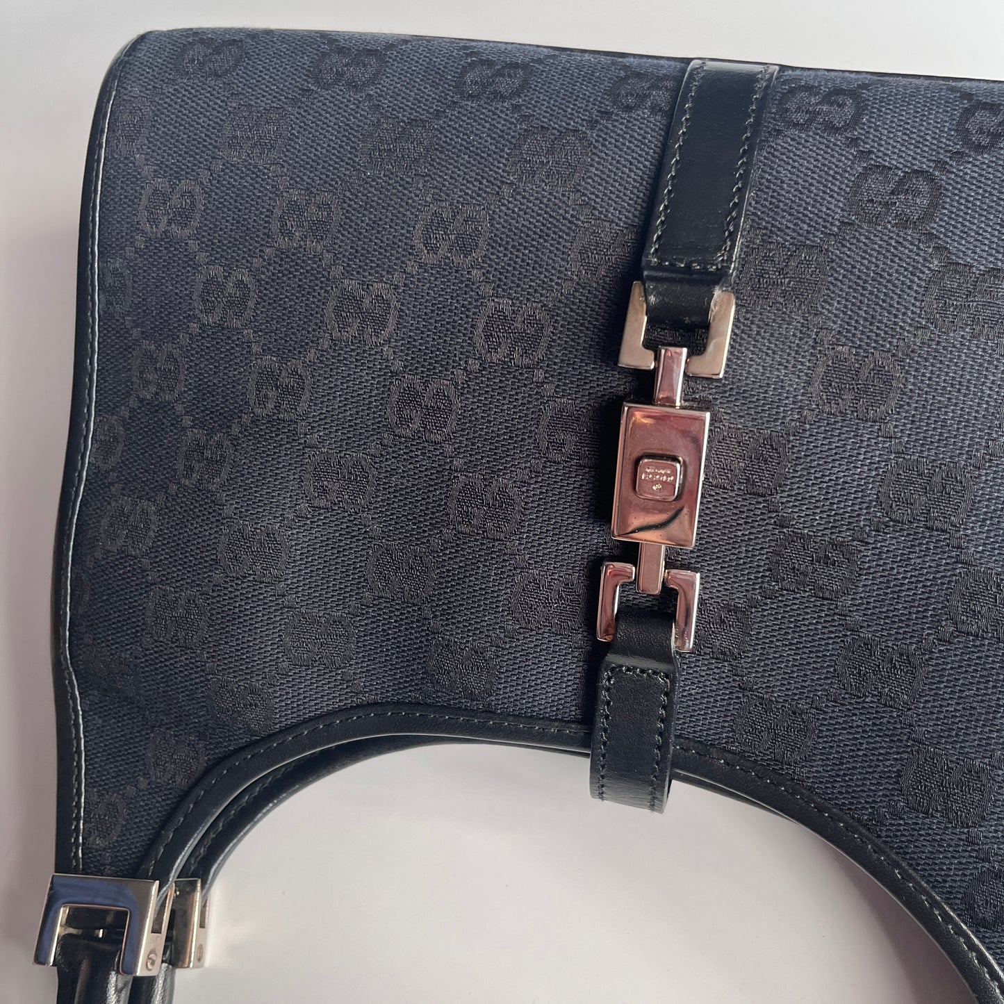 Gucci Vintage Black Jackie Canvas Shoulder Bag