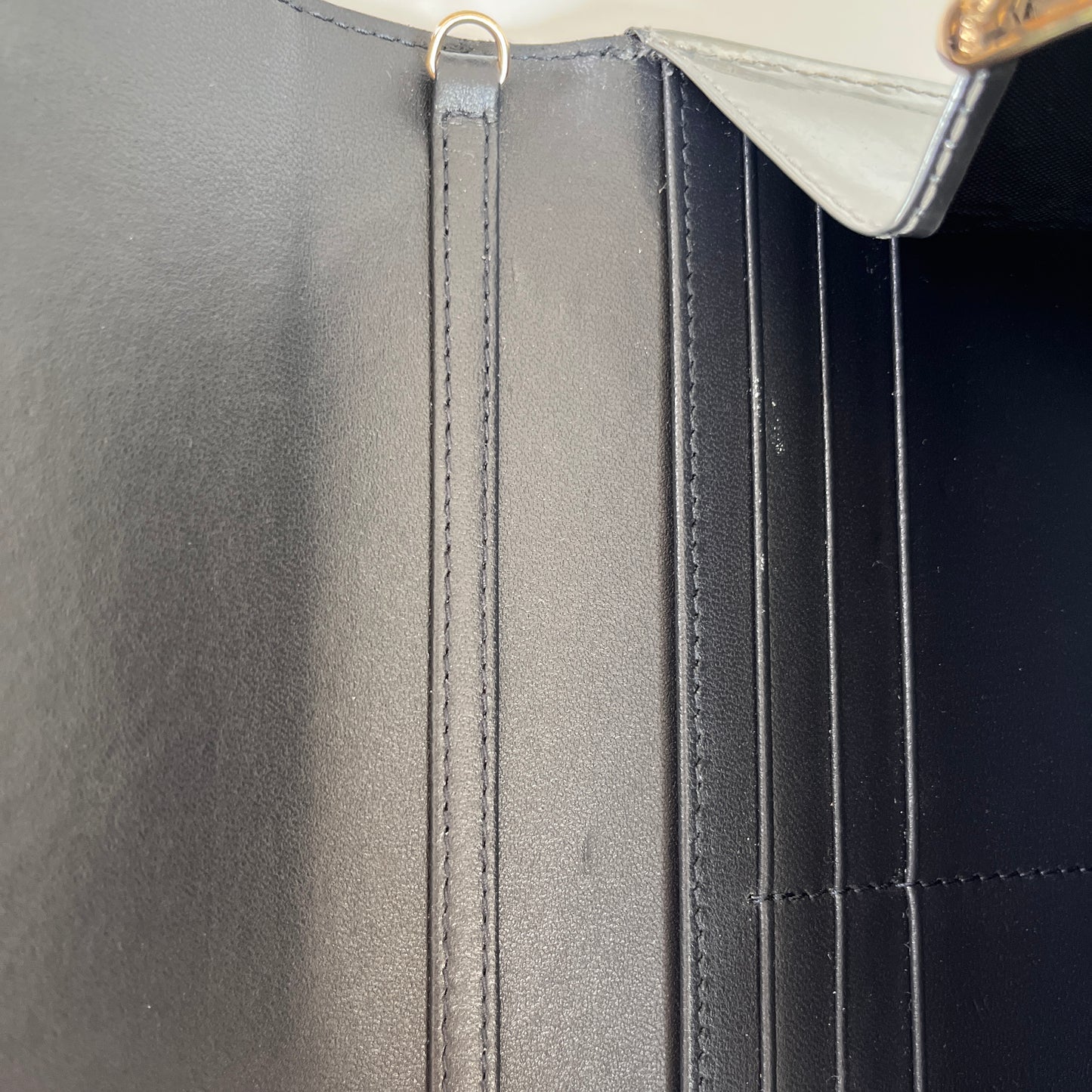 Christian Dior Diorama Metallic Silver Patent Wallet On Chain