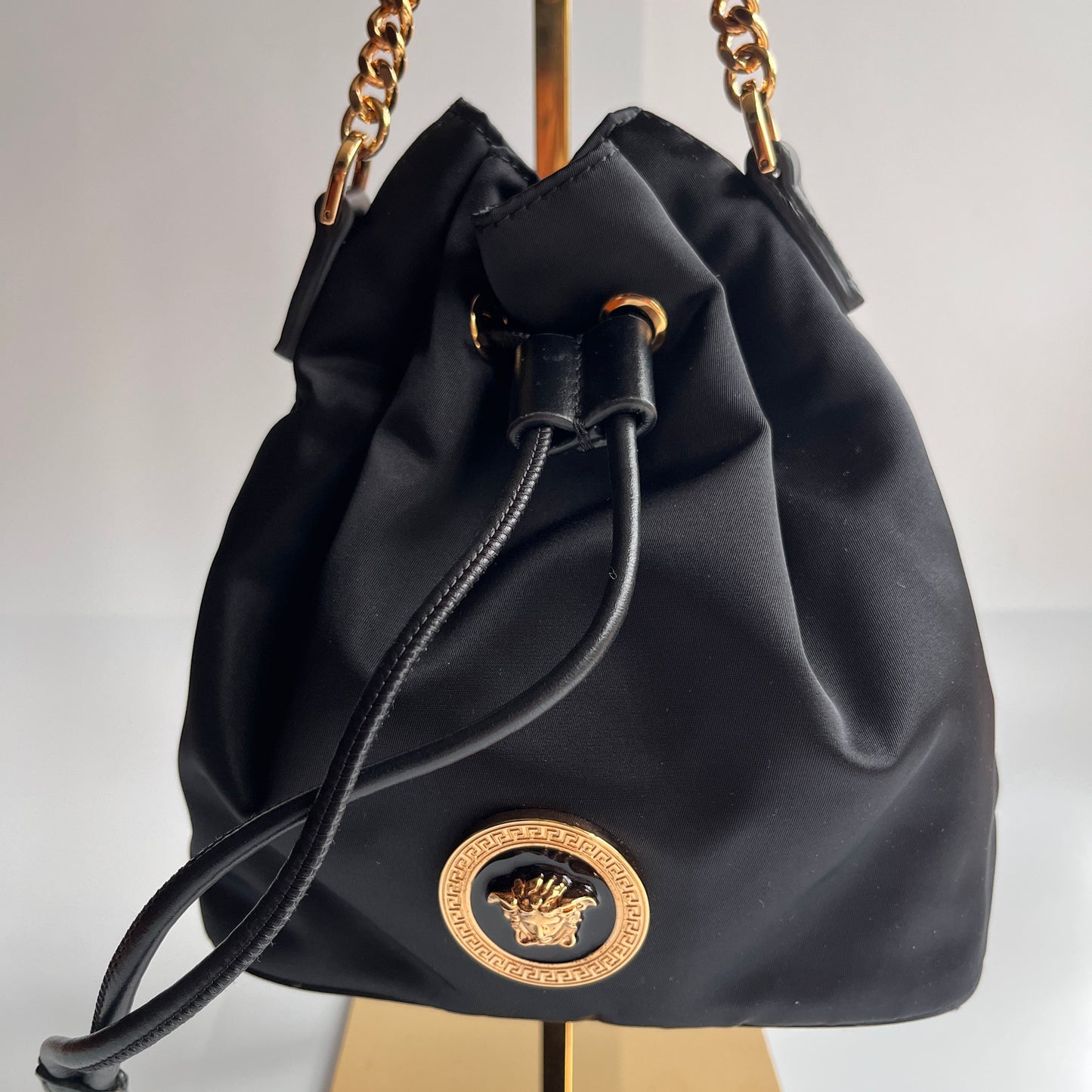 Versace Black Nylon Bucket La Medusa Crossbody Bag