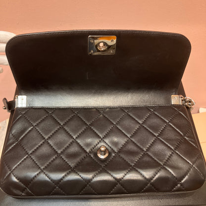 Chanel Boy East West Flap Black Leather Crossbody Clutch Bag
