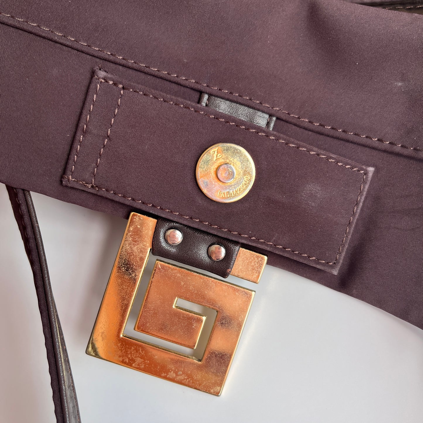 Moschino Vintage Brown Baguette Nylon Shoulder Bag