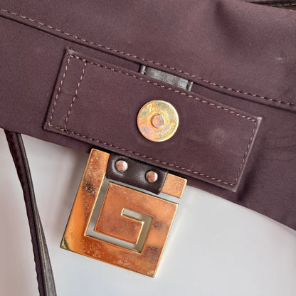 Moschino Vintage Brown Baguette Nylon Shoulder Bag
