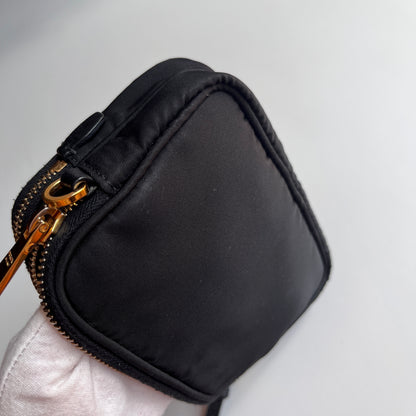 Prada Black Nylon Double Zip Pouch/ Wristlet