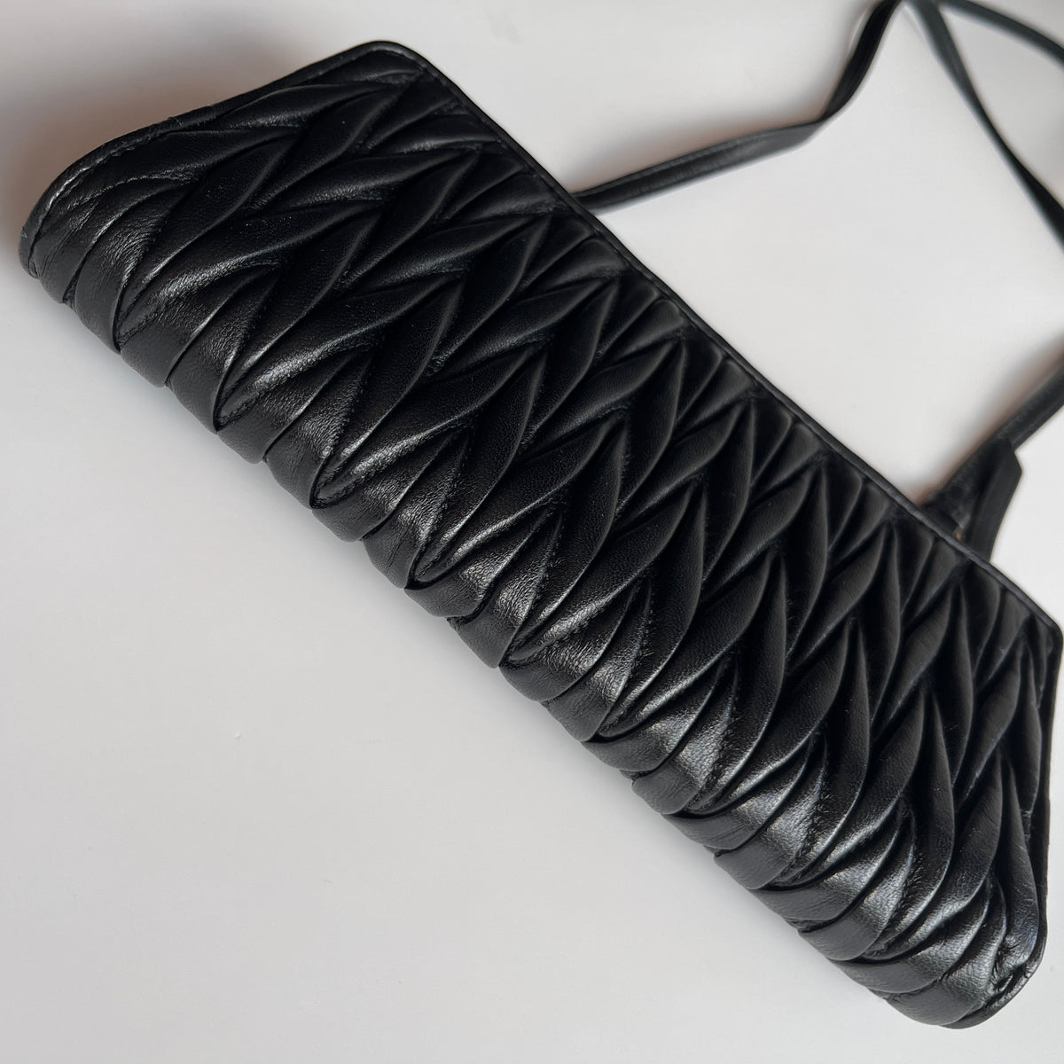 Miu Miu Black Matelasse Leather Wallet On Strap