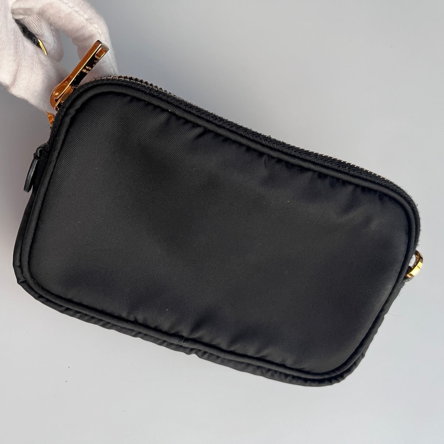 Prada Black Nylon Double Zip Pouch/ Wristlet