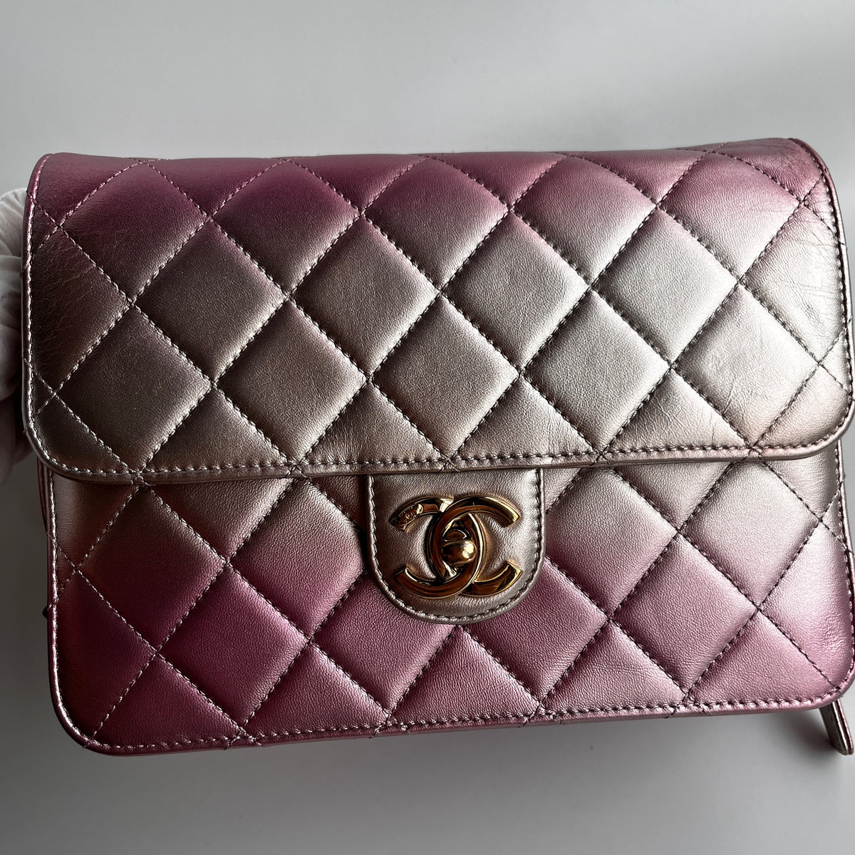 Chanel Quilted Gradient Metallic Lambskin Like A Wallet Flap Crossbody Bag
