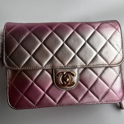 Chanel Quilted Gradient Metallic Lambskin Like A Wallet Flap Crossbody Bag