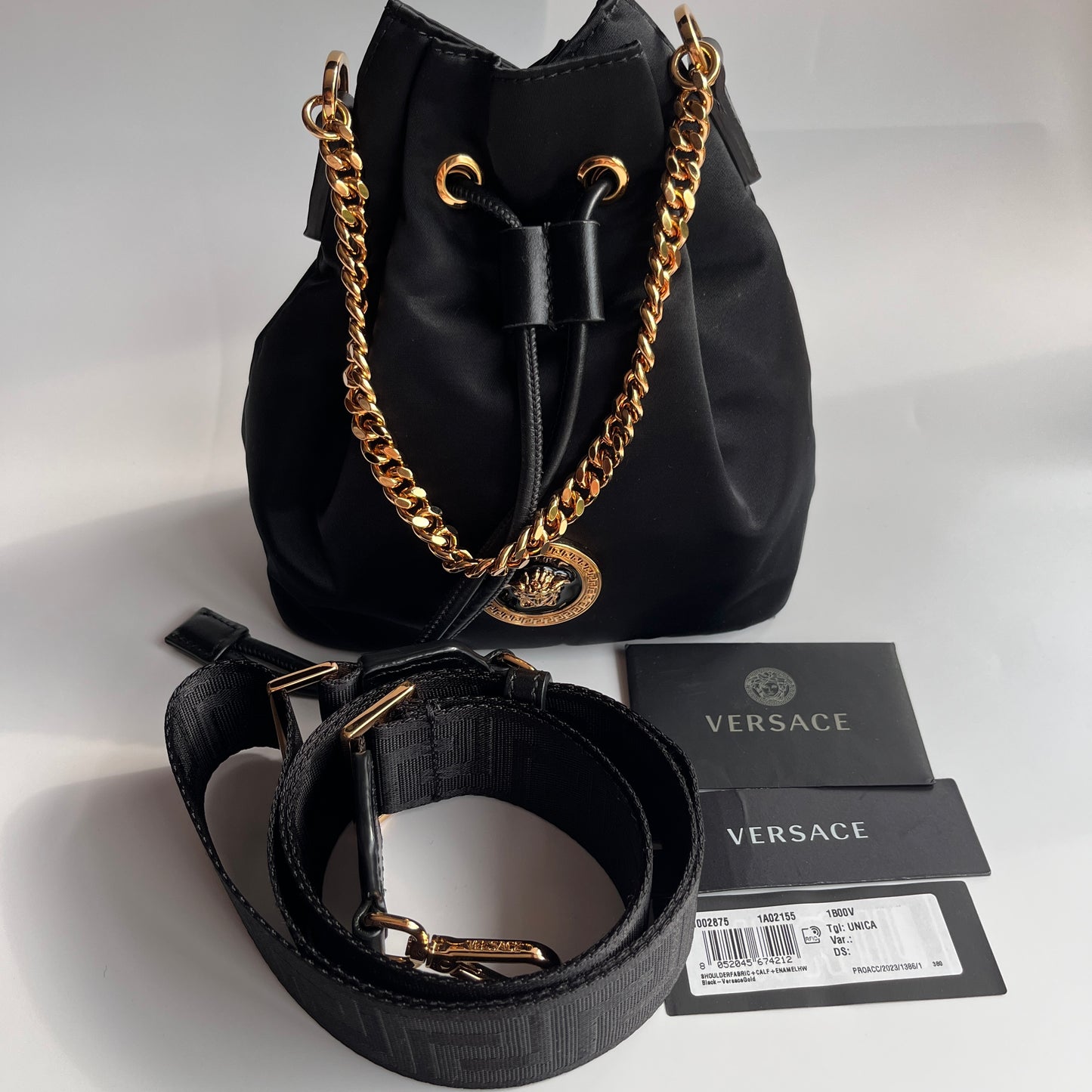 Versace Black Nylon Bucket La Medusa Crossbody Bag