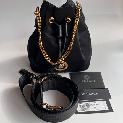 Versace Black Nylon Bucket La Medusa Crossbody Bag