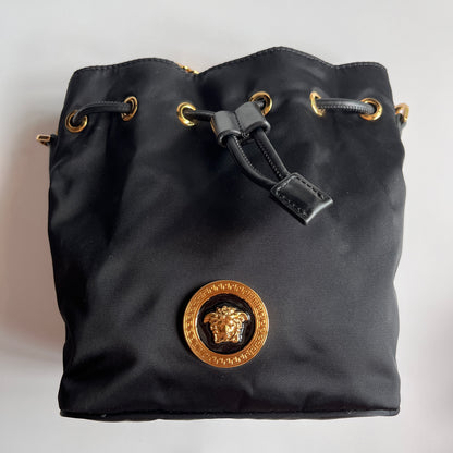 Versace Black Nylon Bucket La Medusa Crossbody Bag