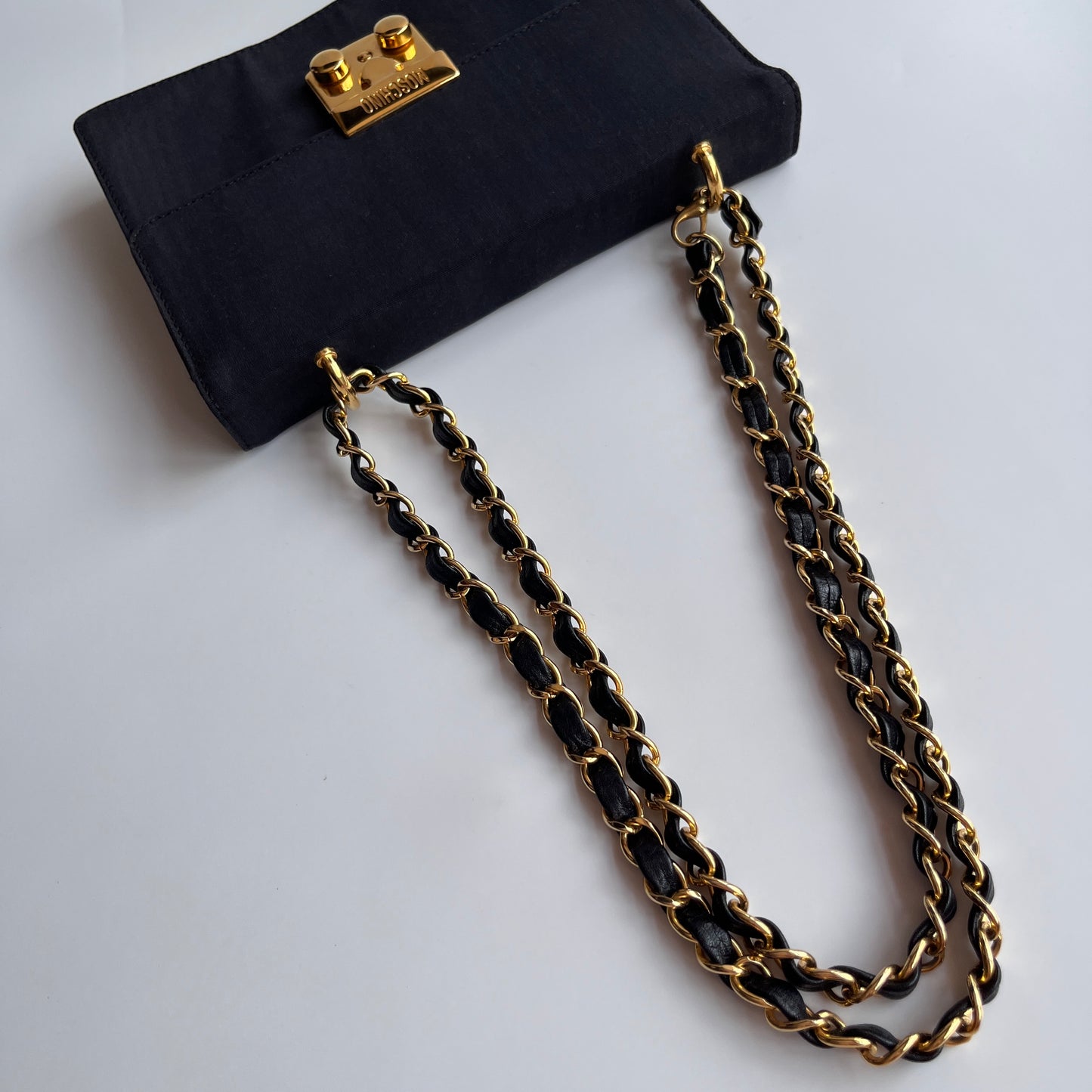 Moschino Vintage Black Nylon Chain Shoulder Bag