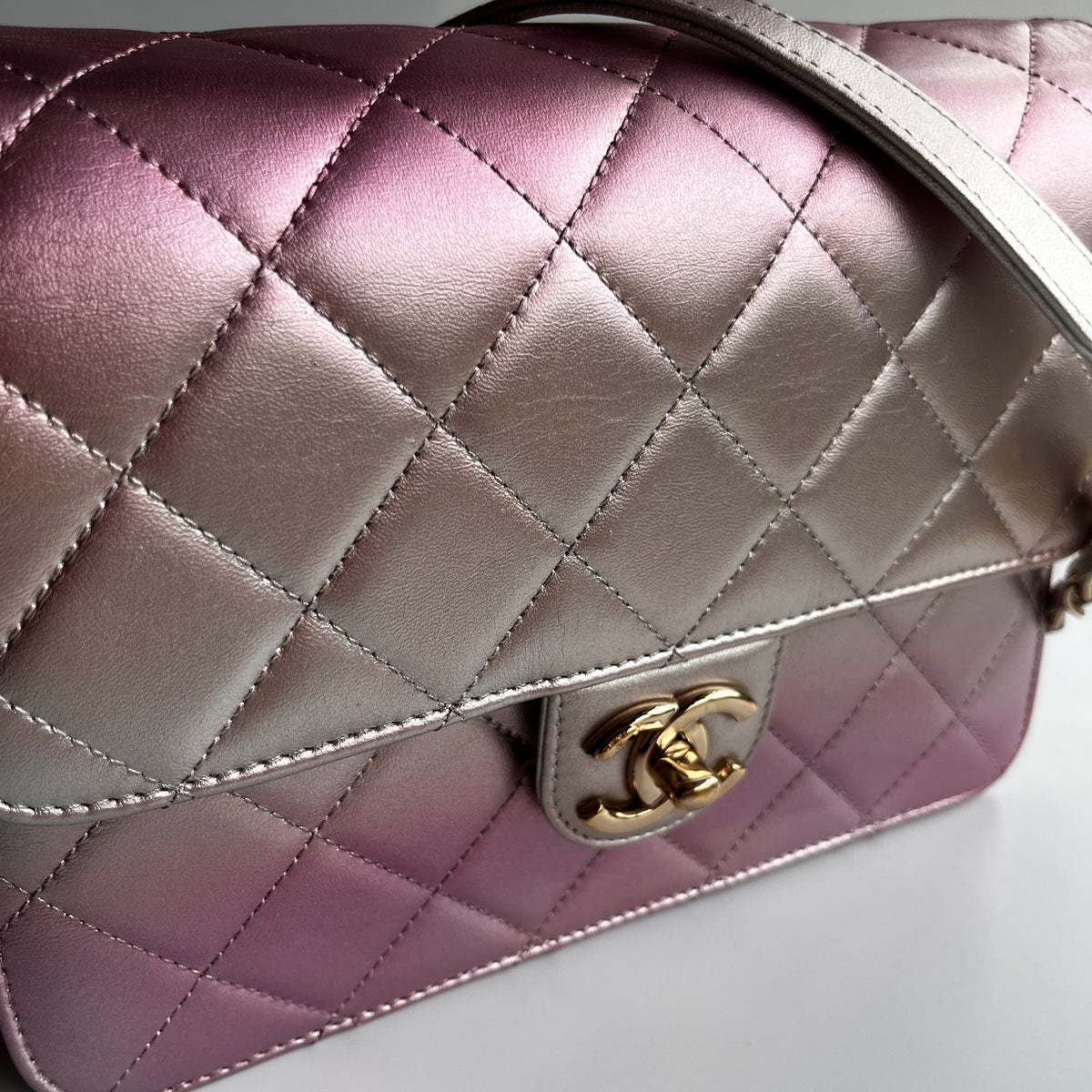 Chanel Quilted Gradient Metallic Lambskin Like A Wallet Flap Crossbody Bag