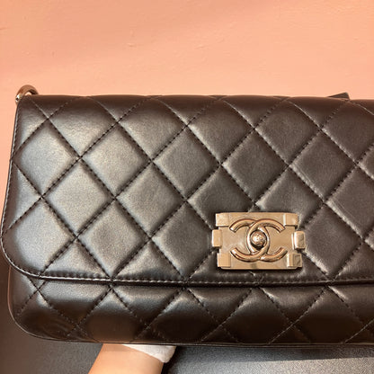 Chanel Boy East West Flap Black Leather Crossbody Clutch Bag