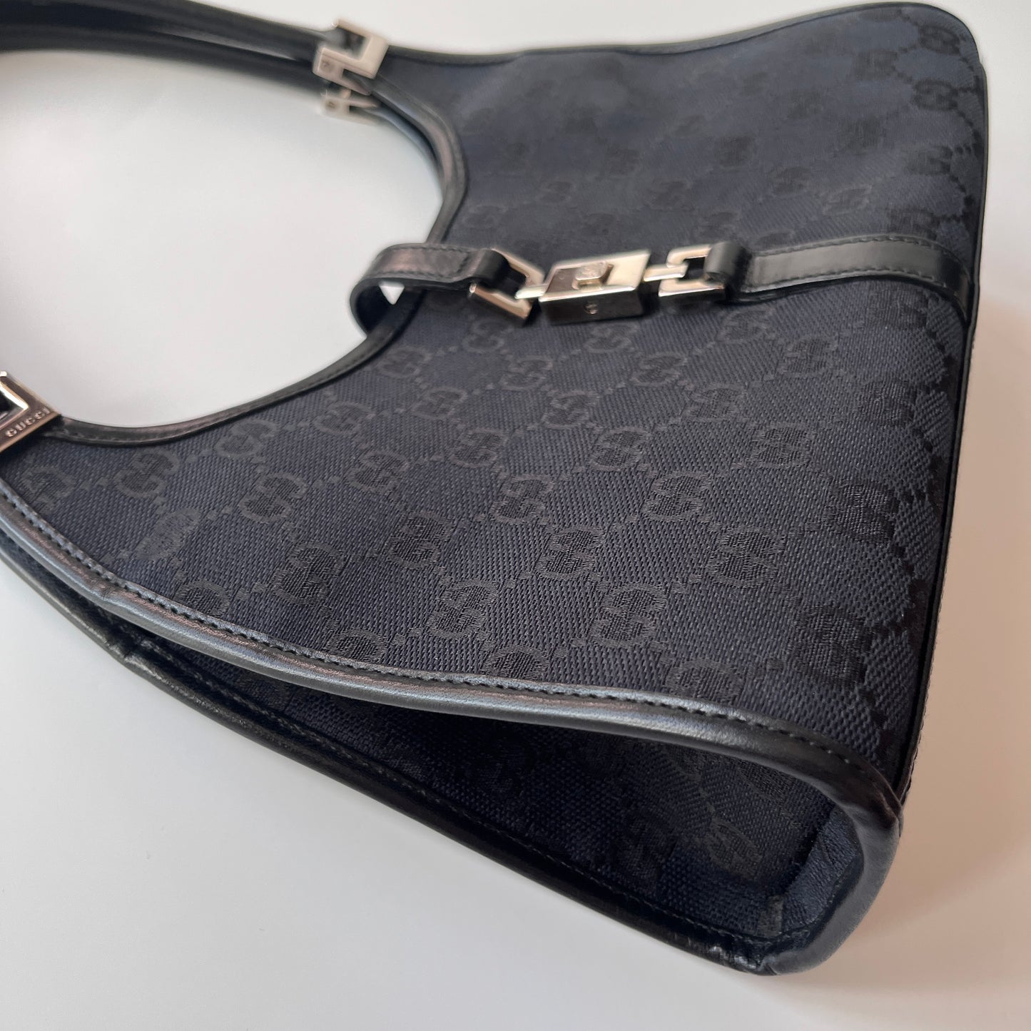 Gucci Vintage Black Jackie Canvas Shoulder Bag