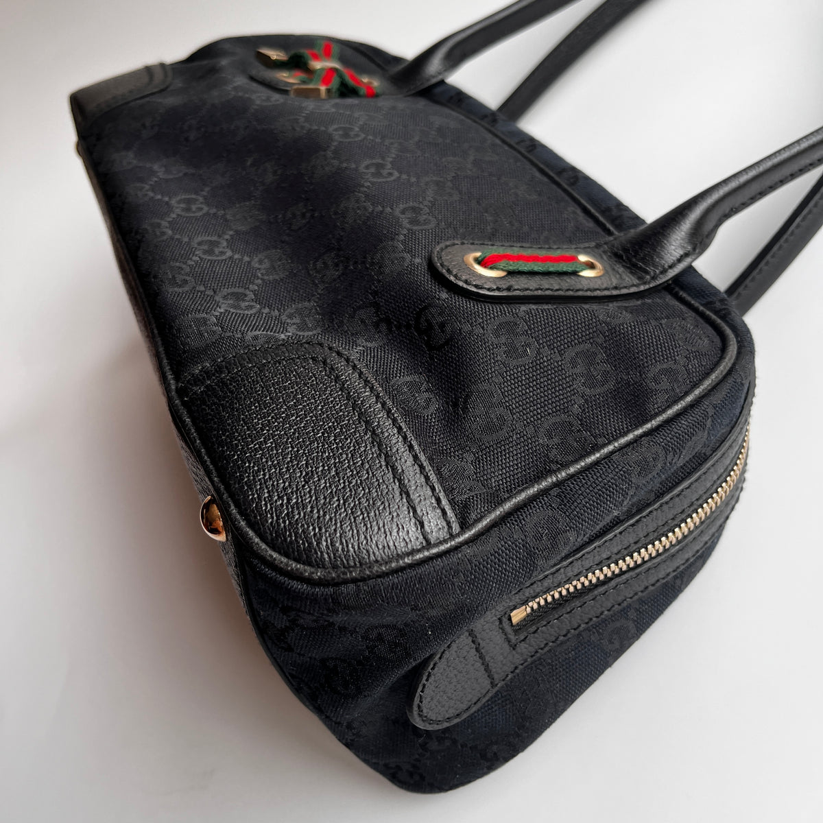Gucci Princy Black Canvas Sherry Line Shoulder Bag
