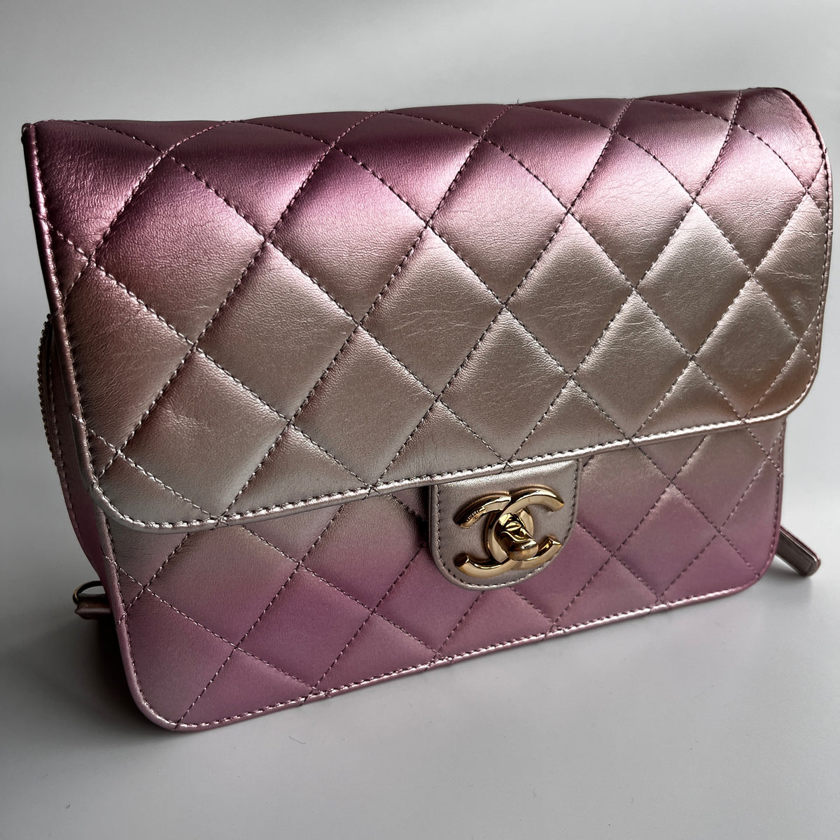 Chanel Quilted Gradient Metallic Lambskin Like A Wallet Flap Crossbody Bag