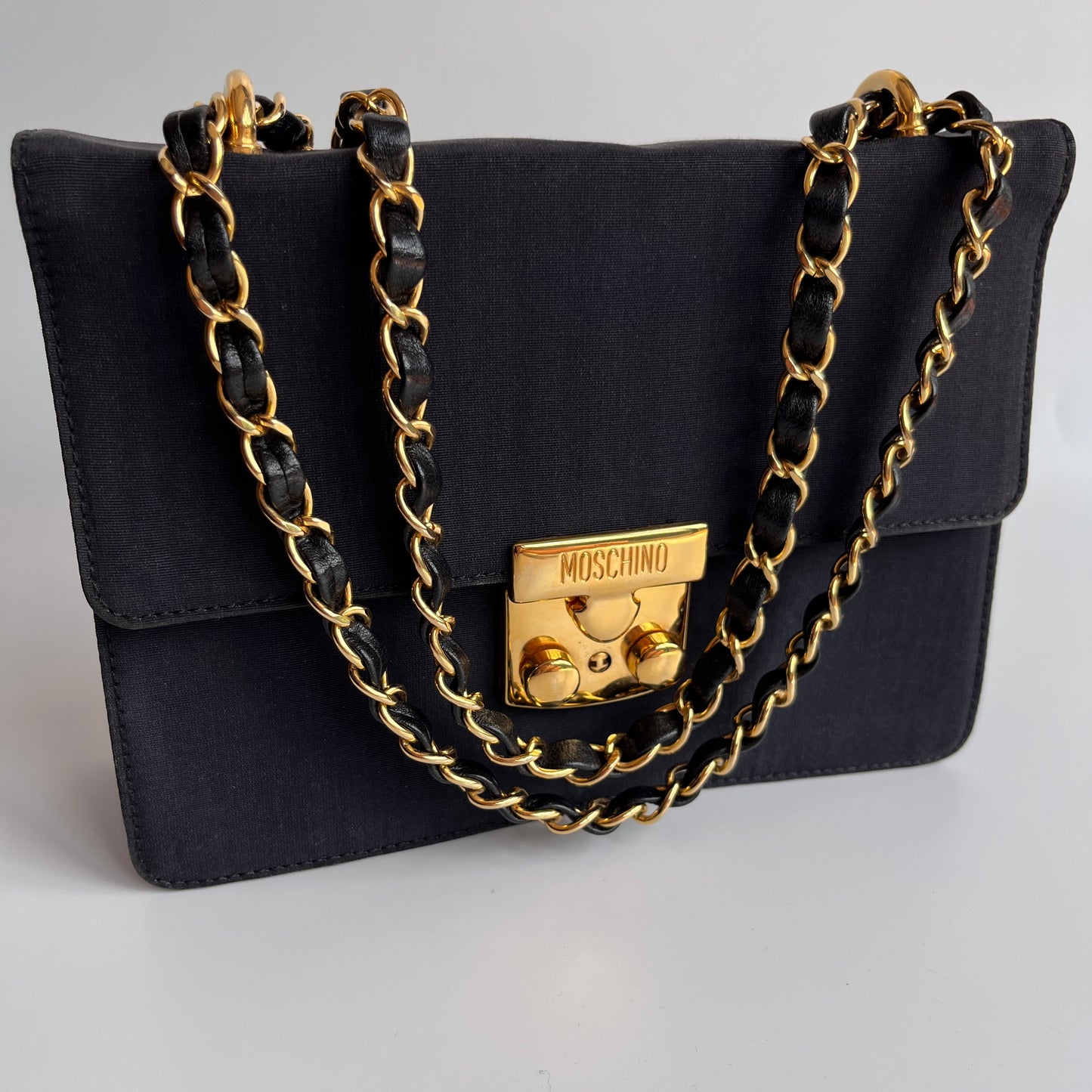 Moschino Vintage Black Nylon Chain Shoulder Bag