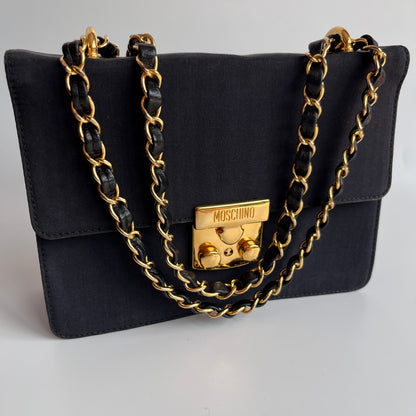 Moschino Vintage Black Nylon Chain Shoulder Bag