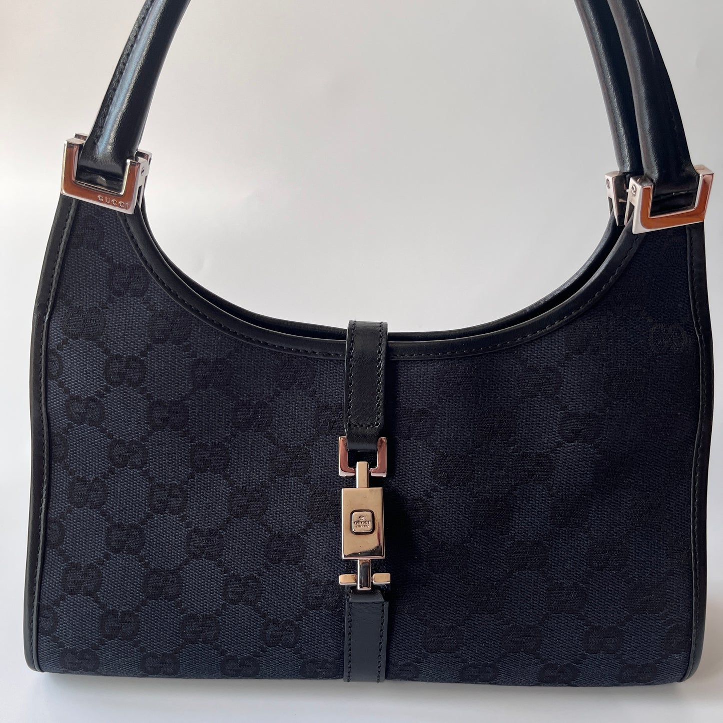 Gucci Vintage Black Jackie Canvas Shoulder Bag