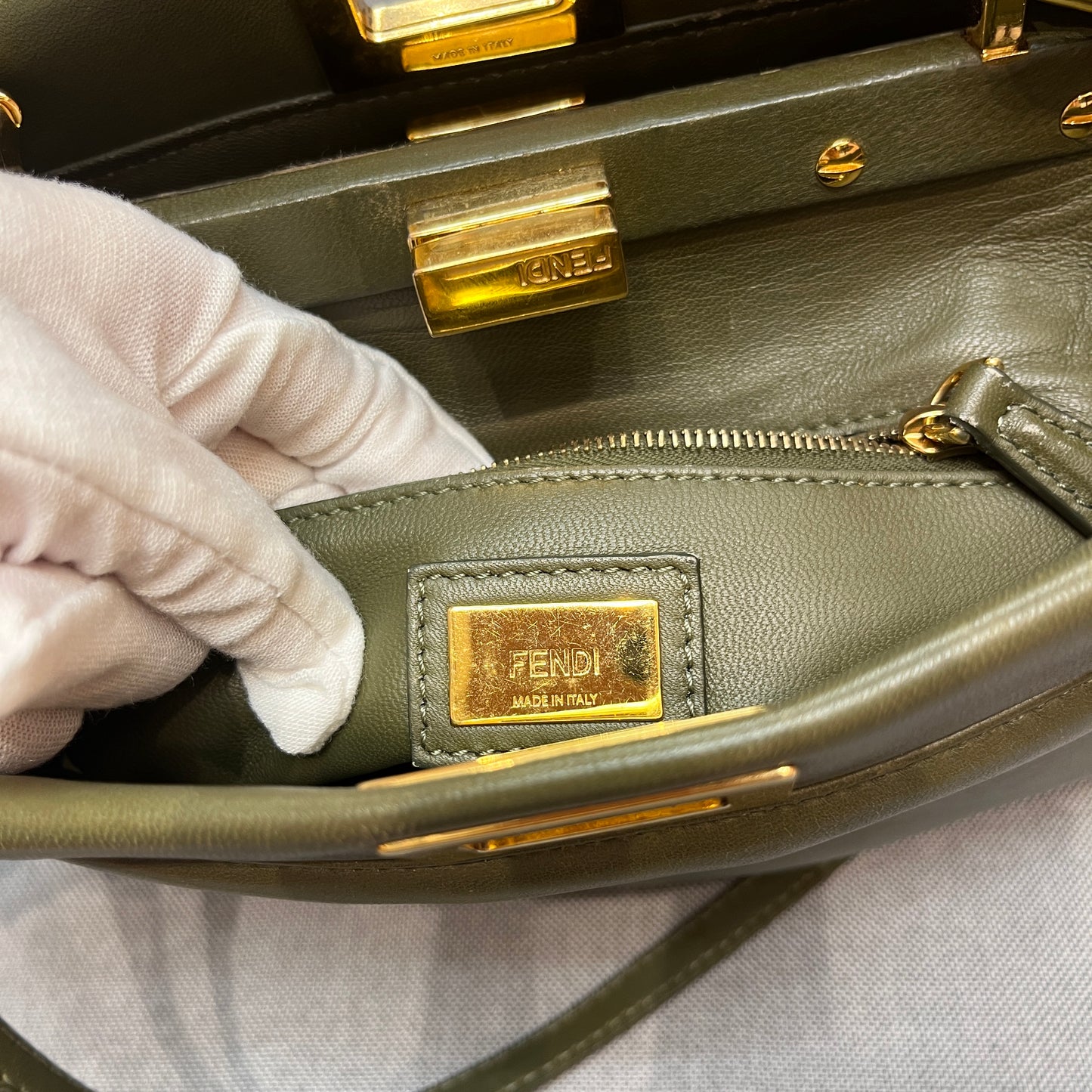 Fendi Peekaboo Mini Olive Green Crossbody Bag