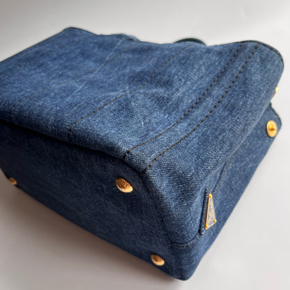 Prada Blue Denim Canapa Top Handle Bag