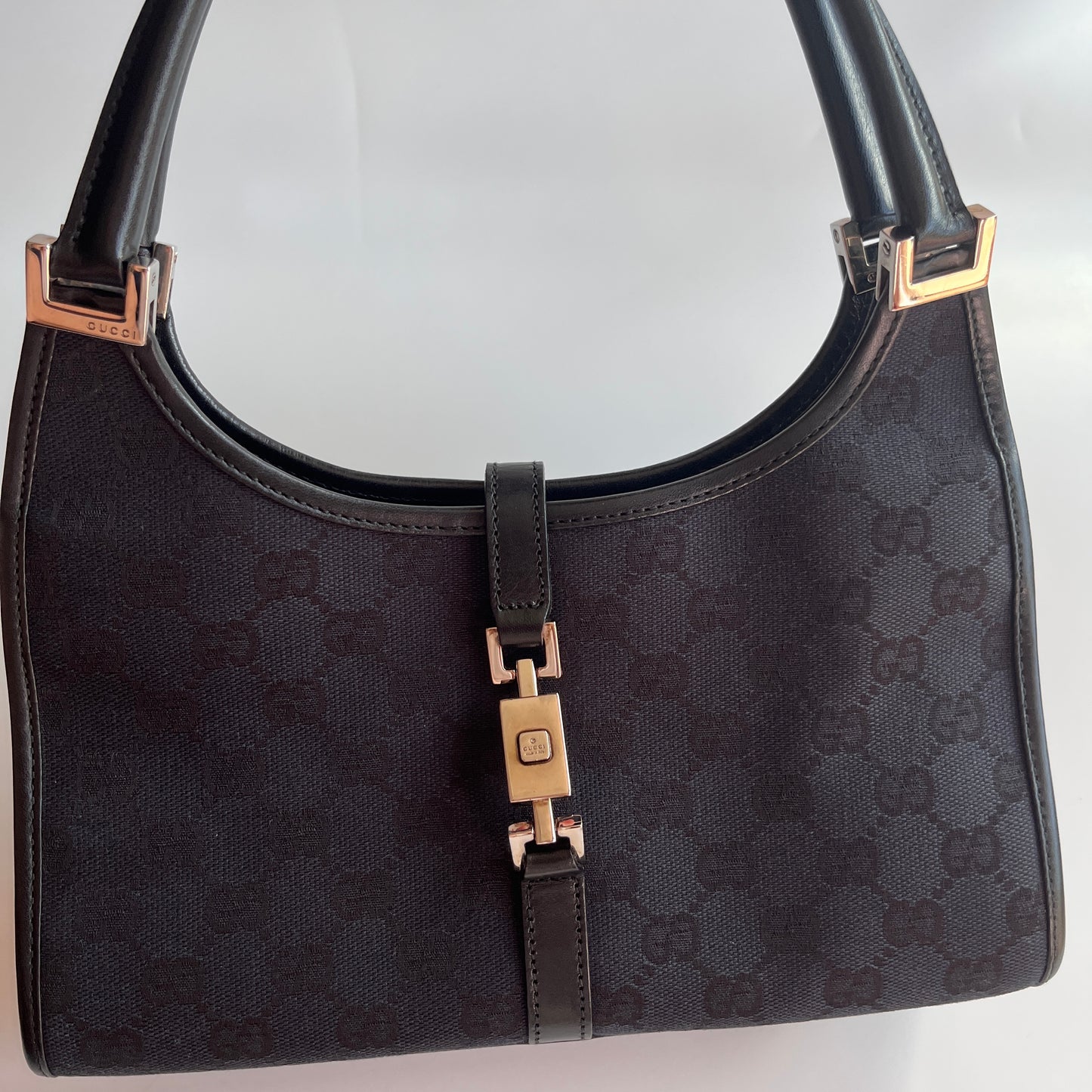 Gucci Vintage Black Jackie Canvas Shoulder Bag