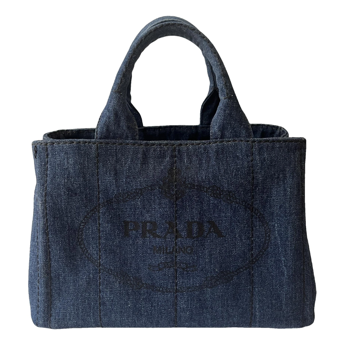 Prada Blue Denim Canapa Top Handle Bag