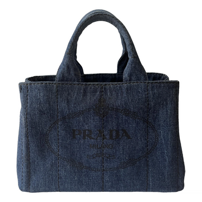 Prada Blue Denim Canapa Top Handle Bag