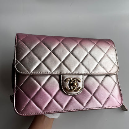 Chanel Quilted Gradient Metallic Lambskin Like A Wallet Flap Crossbody Bag