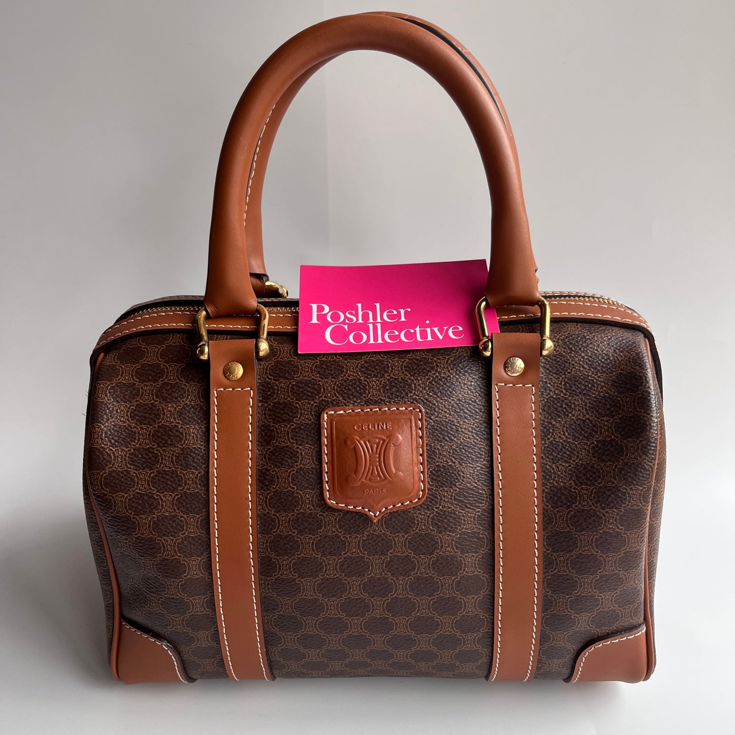 Celine Vintage Macadam Coated Canvas Boston Bag