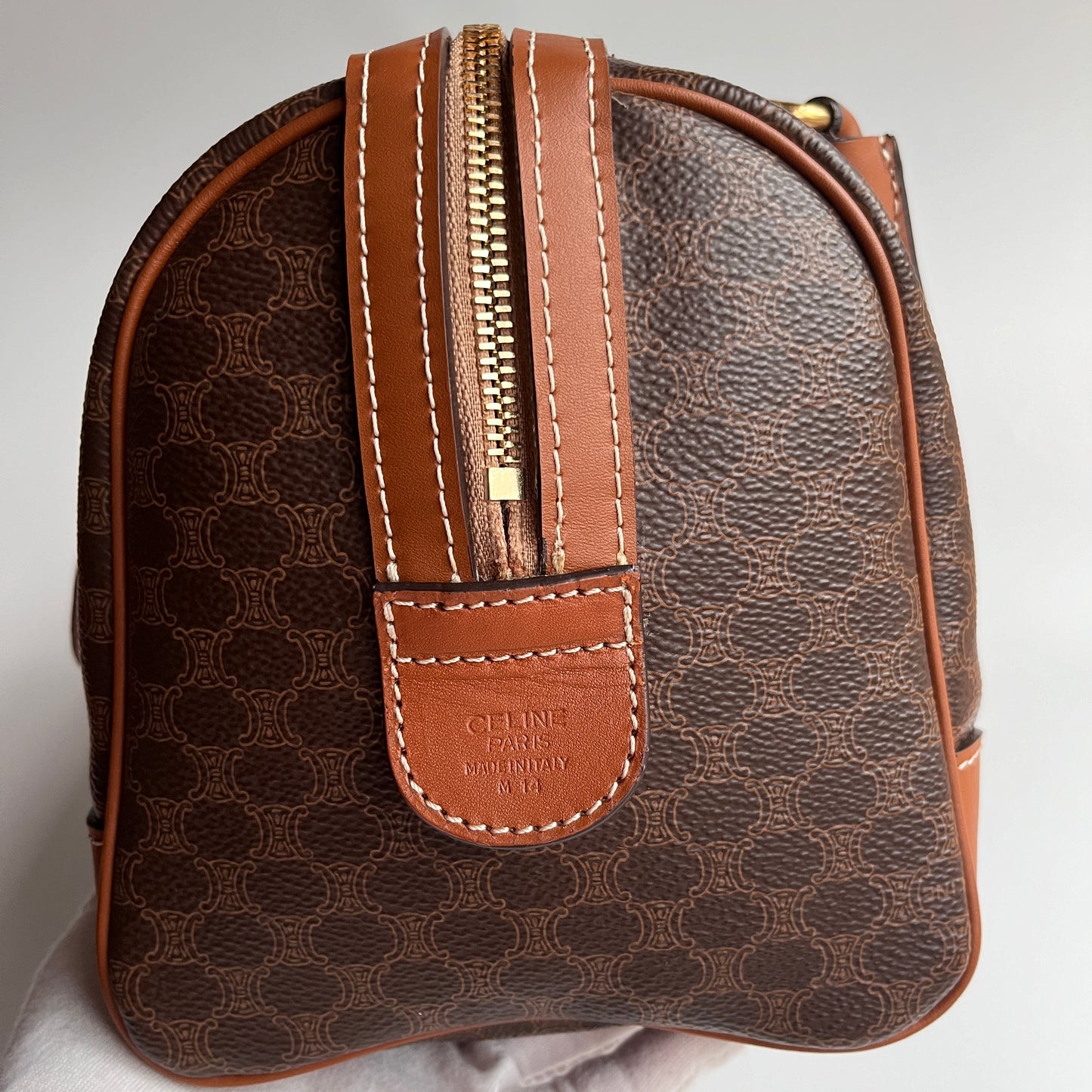 Celine Vintage Macadam Coated Canvas Boston Bag