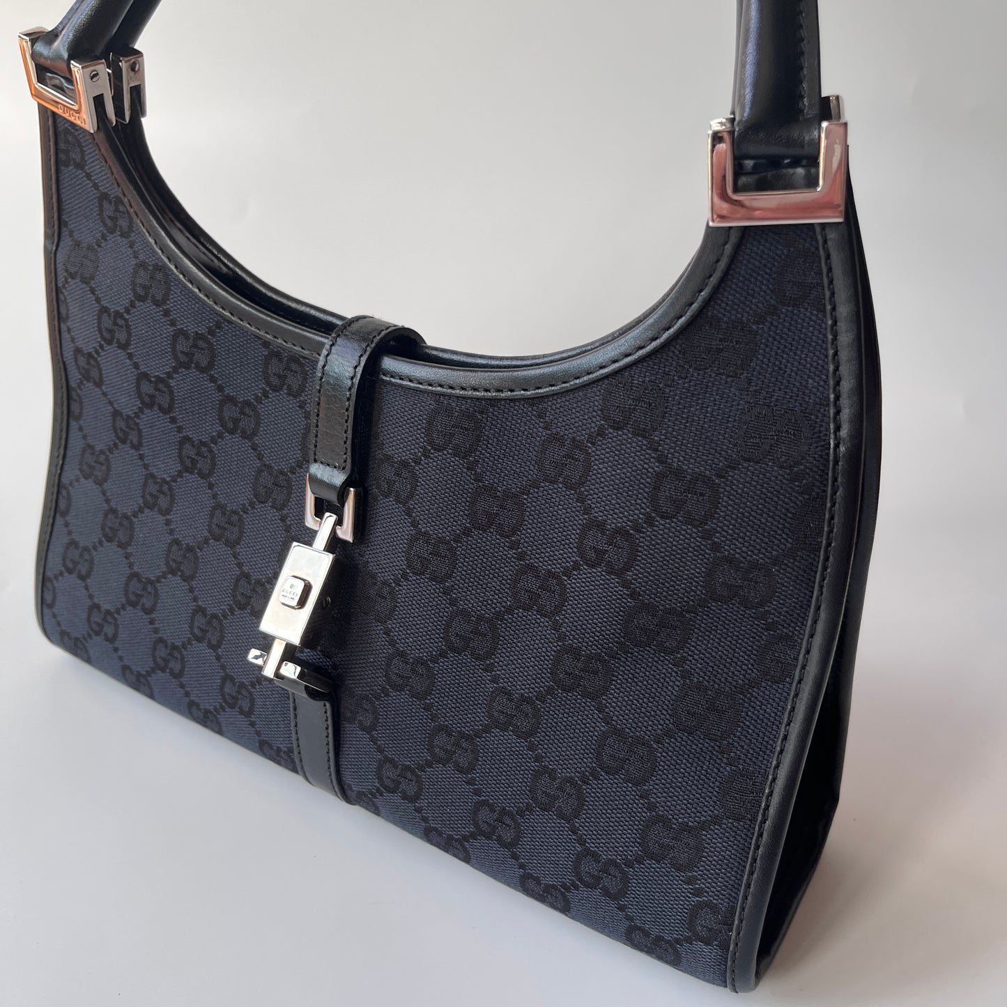Gucci Vintage Black Jackie Canvas Shoulder Bag