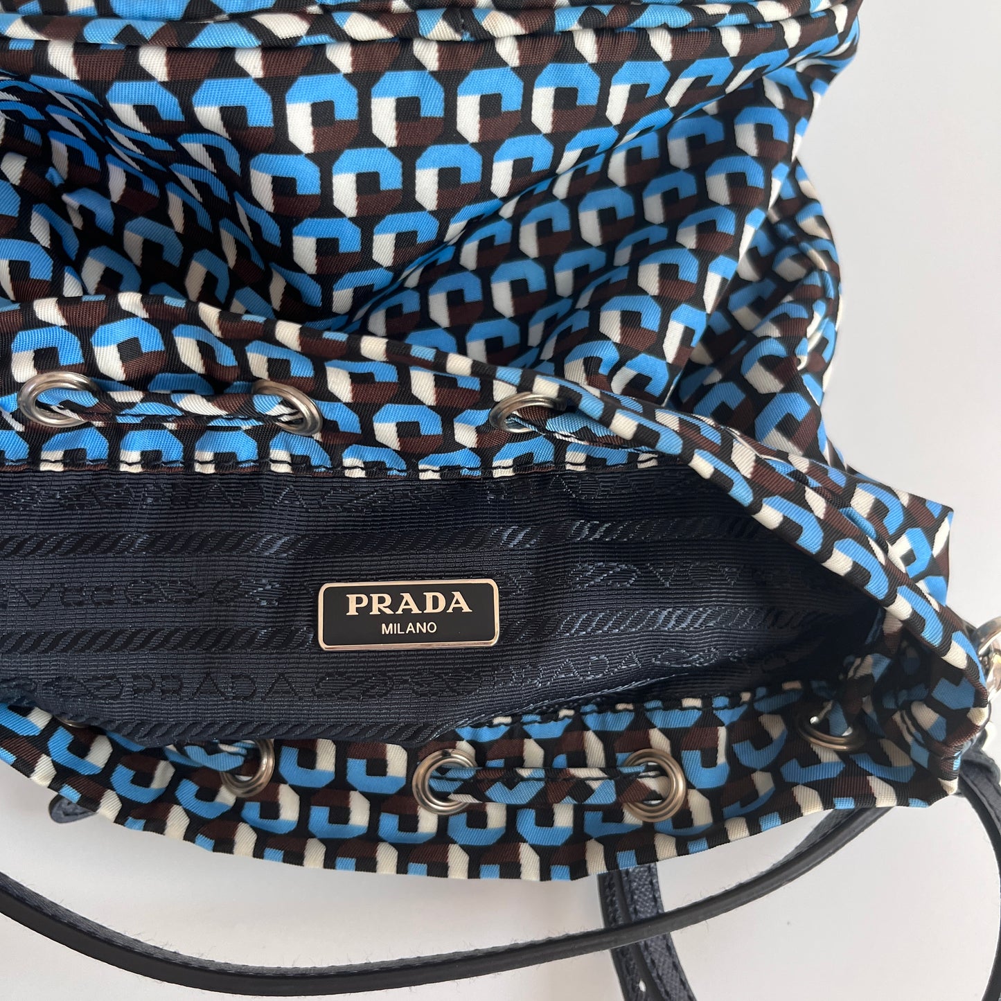 Prada Duet Blue Re-nylon Bucket Crossbody Bag