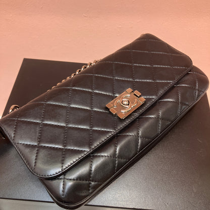 Chanel Boy East West Flap Black Leather Crossbody Clutch Bag
