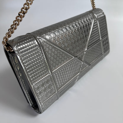 Christian Dior Diorama Metallic Silver Patent Wallet On Chain