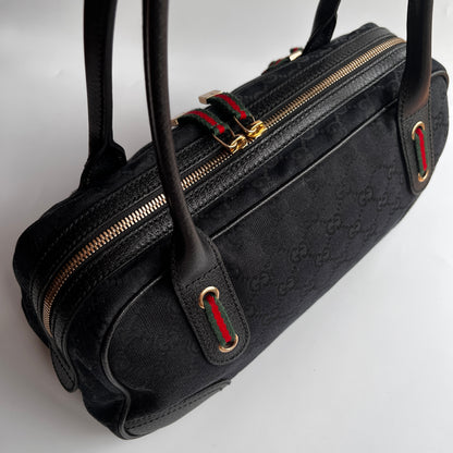 Gucci Princy Black Canvas Sherry Line Shoulder Bag