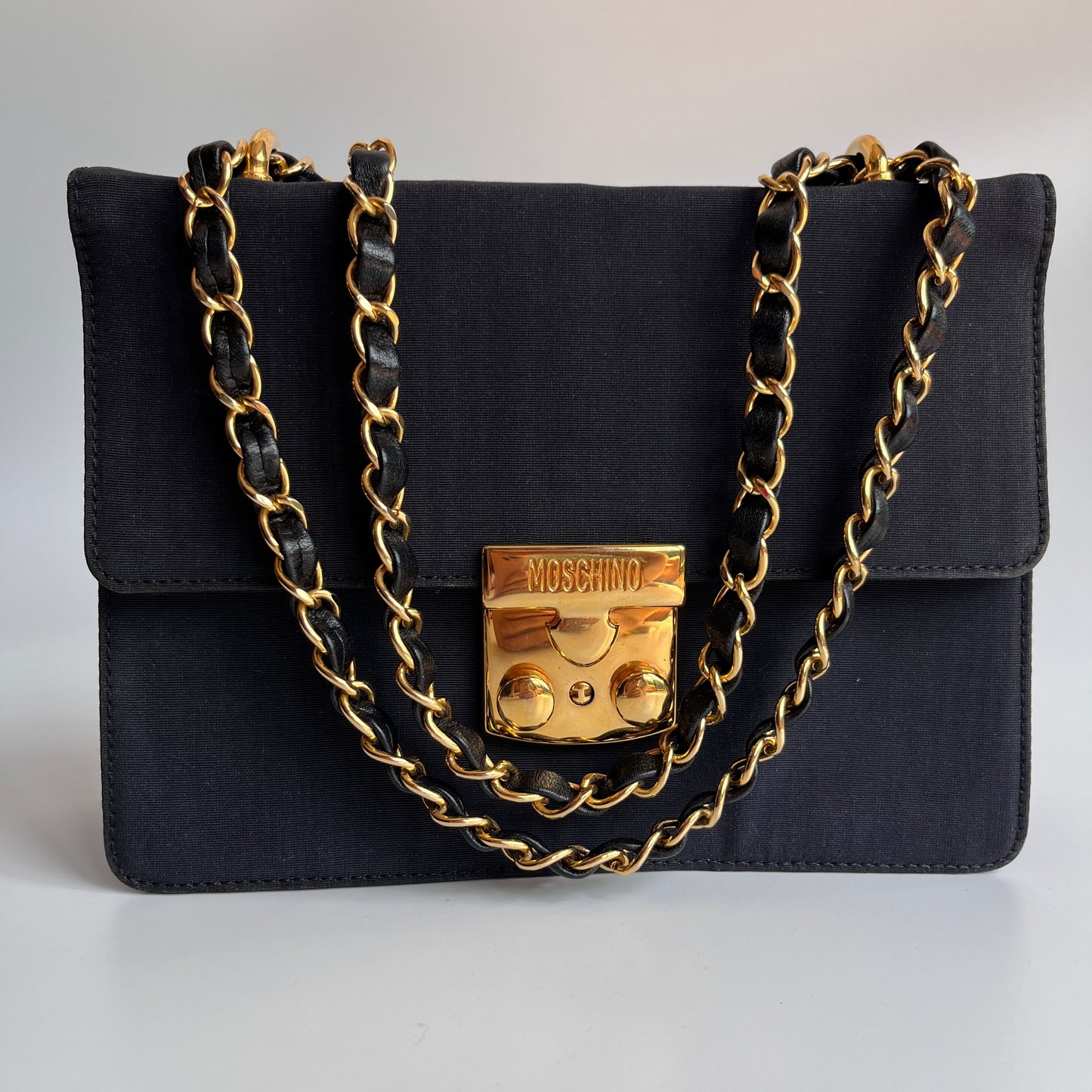 Moschino Vintage Black Nylon Chain Shoulder Bag