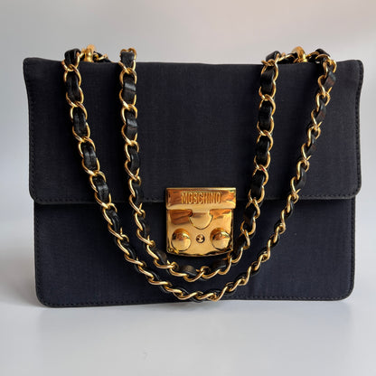 Moschino Vintage Black Nylon Chain Shoulder Bag