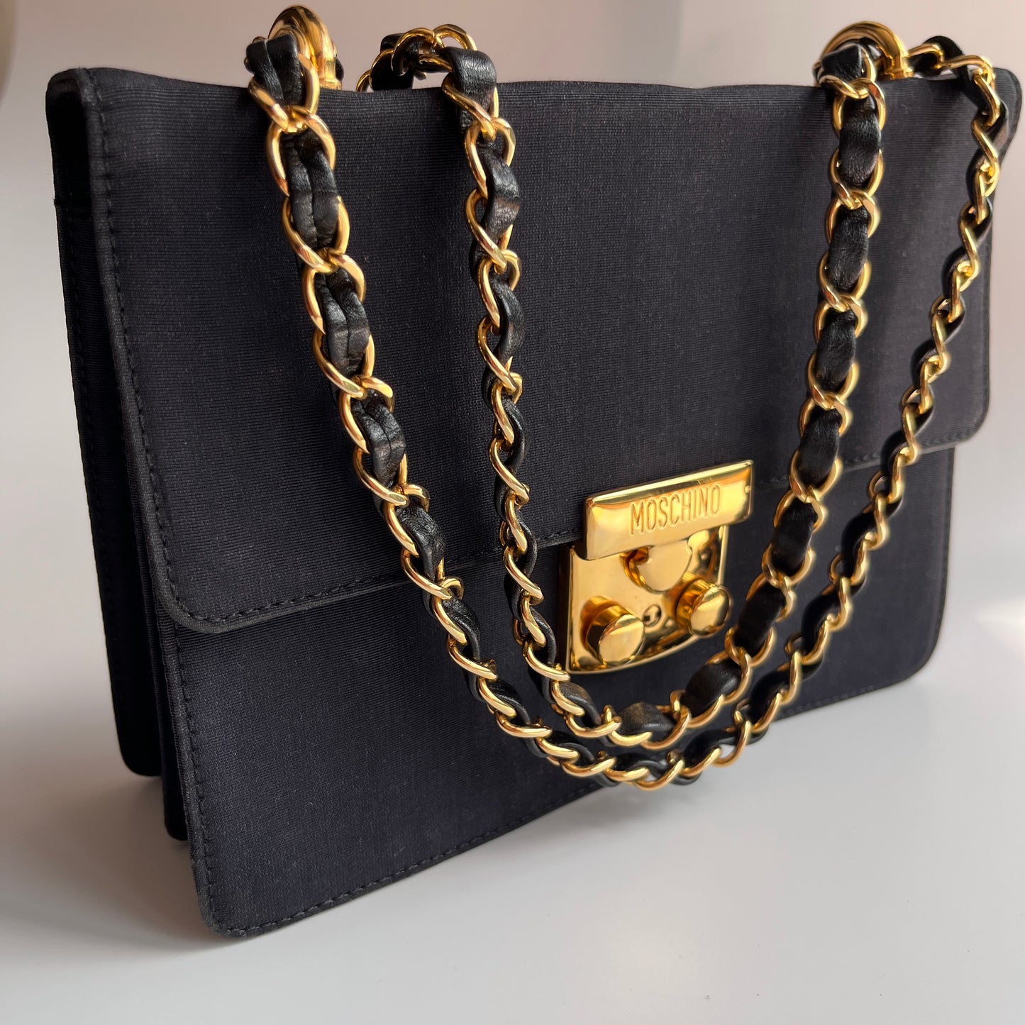 Moschino Vintage Black Nylon Chain Shoulder Bag