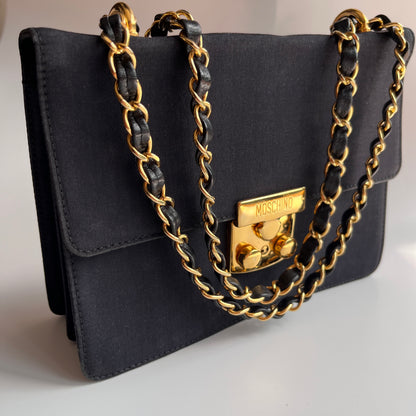Moschino Vintage Black Nylon Chain Shoulder Bag