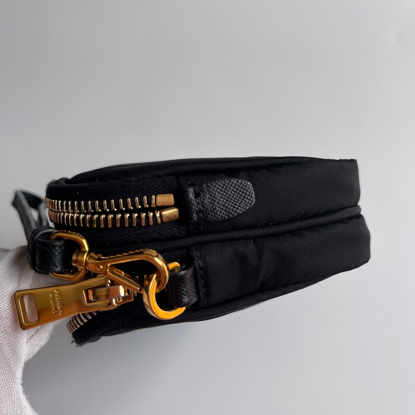 Prada Black Nylon Double Zip Pouch/ Wristlet
