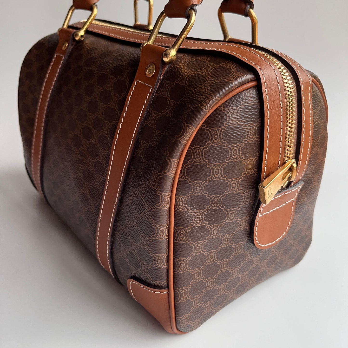 Celine Vintage Macadam Coated Canvas Boston Bag