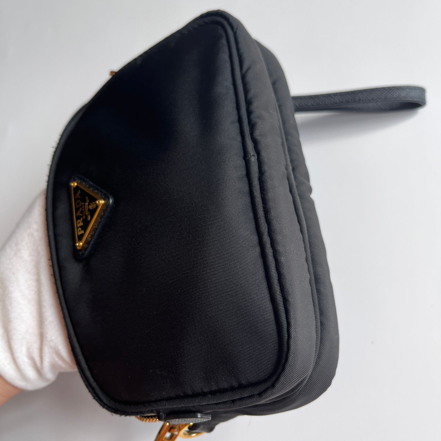 Prada Black Nylon Double Zip Pouch/ Wristlet