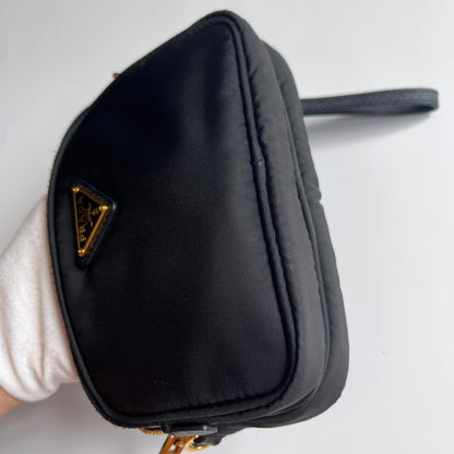 Prada Black Nylon Double Zip Pouch/ Wristlet