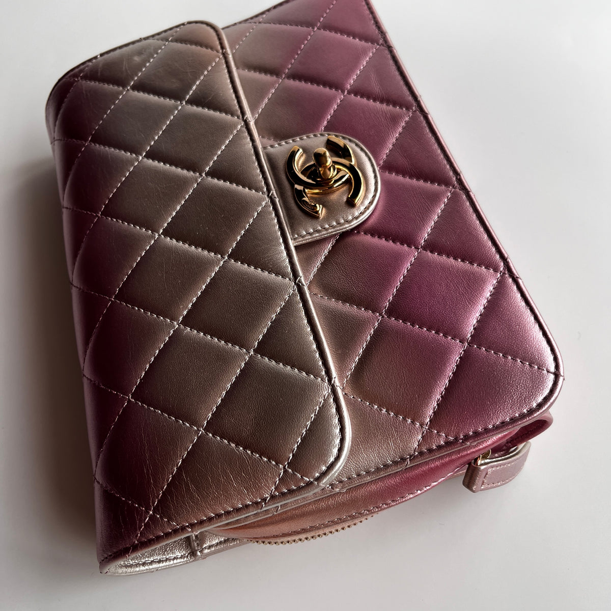 Chanel Quilted Gradient Metallic Lambskin Like A Wallet Flap Crossbody Bag