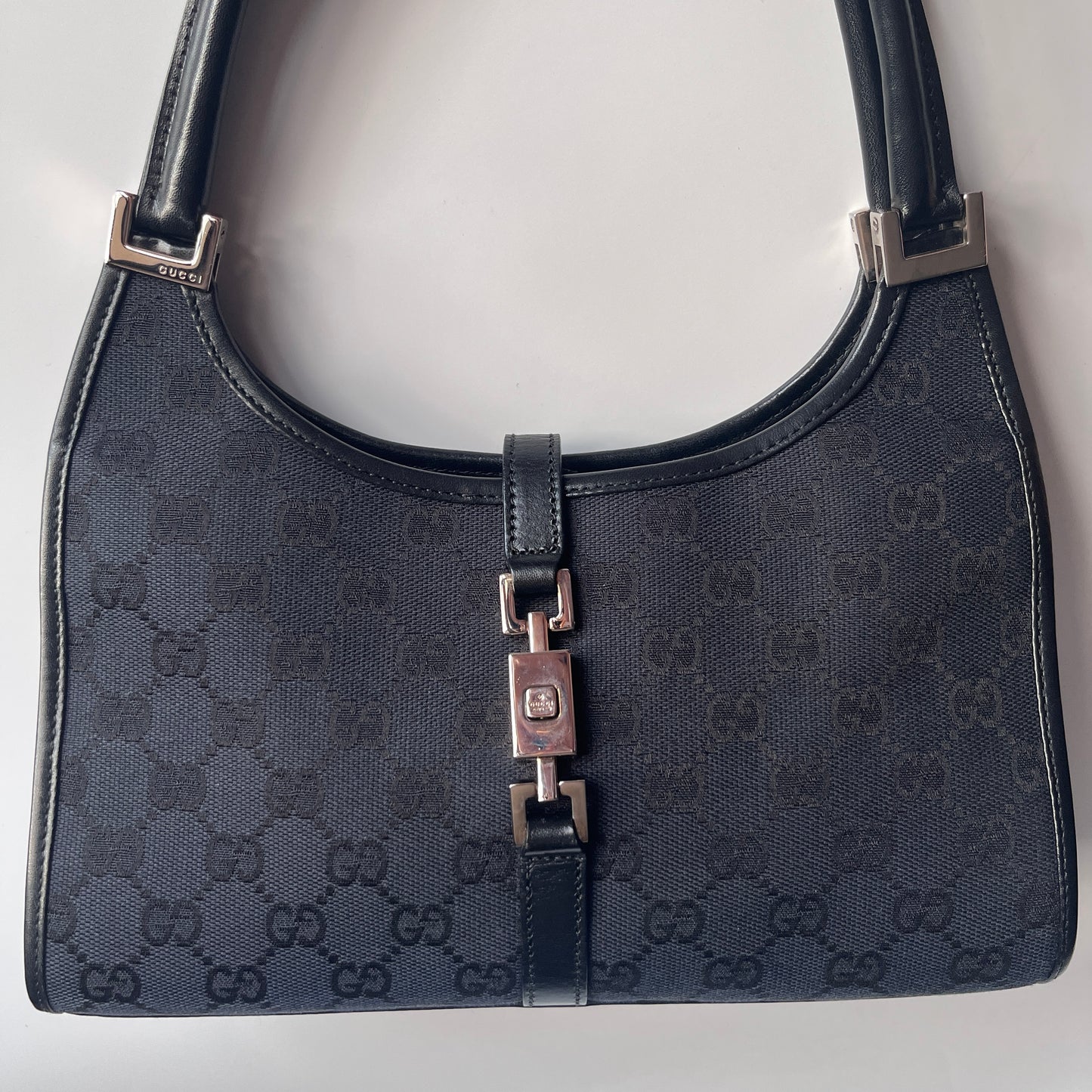 Gucci Vintage Black Jackie Canvas Shoulder Bag
